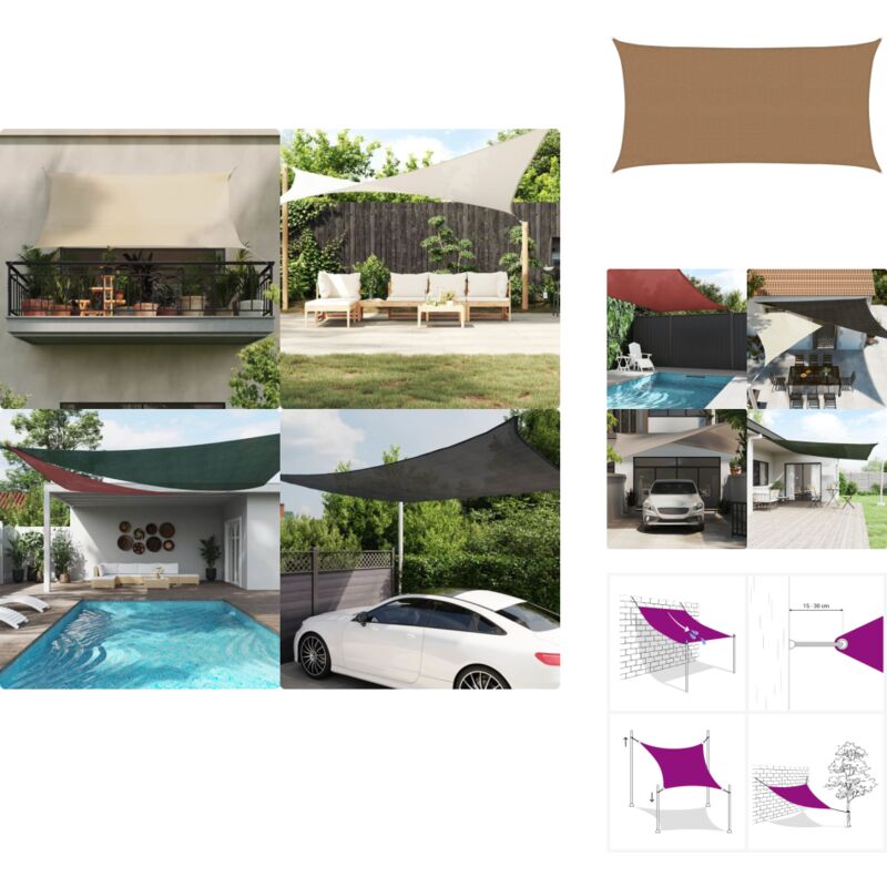 Voile d'ombrage 160 g/m² Taupe 3x6 m pehd - Parasol - Voile D'ombrage - Parasol Rectangulaire - Parasol Extérieur - Parasol Taupe