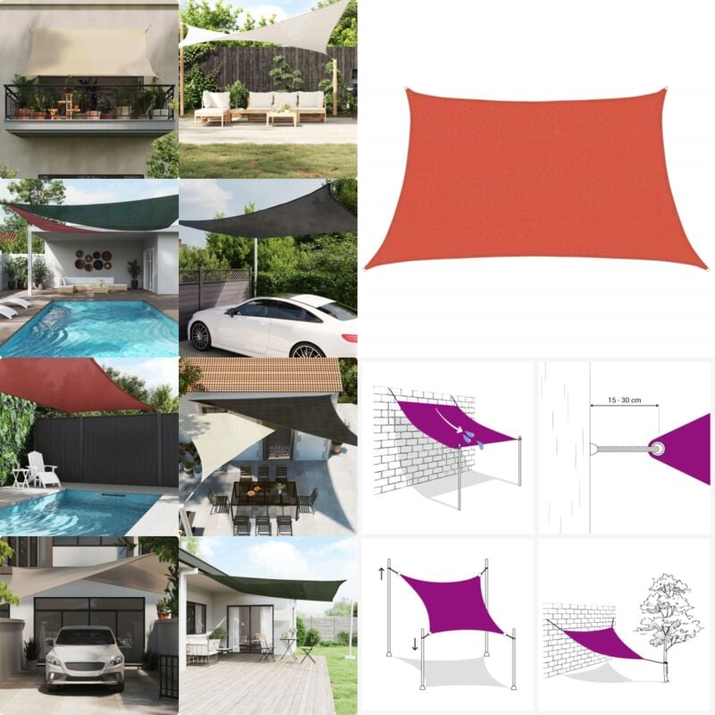 Voile d'ombrage 160 g/m² Terre cuite 3/4x2 m PEHD - Parasol - Voile D'ombrage - Parasol Rectangulaire - Parasol Extérieur - Parasol Terre Cuite