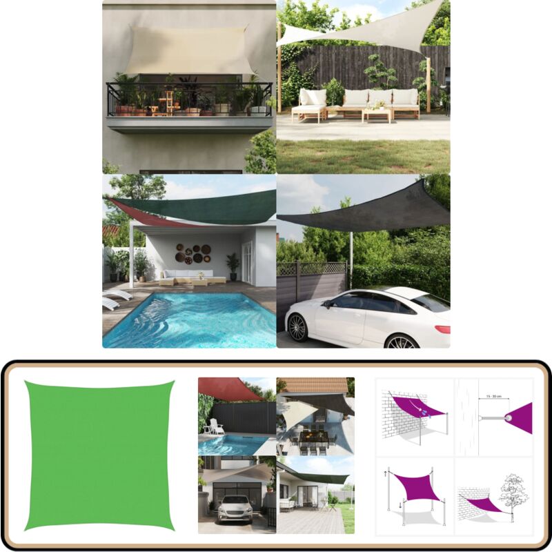 Voile d'ombrage 160 g/m² Vert clair 4x4 m pehd - Parasol - Voile D'ombrage - Parasol Carré - Parasol Vert - Parasol Extérieur