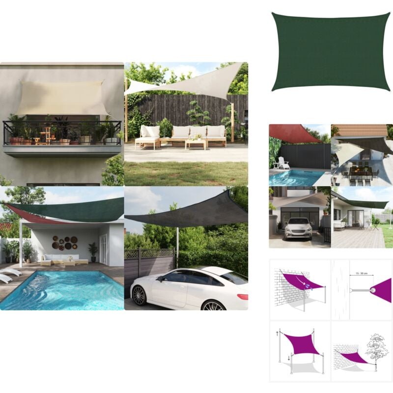 Voile d'ombrage 160 g/m² Vert foncé 3,5x5 m pehd - Parasol - Voile D'ombrage - Parasol Vert - Parasol Rectangle - Parasol Extérieur