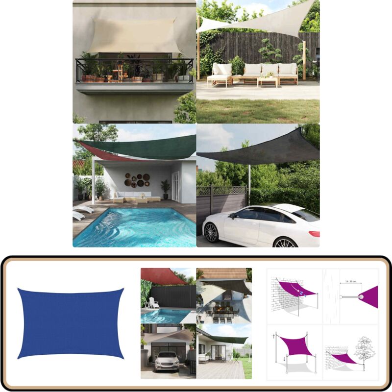 Voile d'ombrage 160g/m² rectangulaire bleu 3,5x4,5 m pehd - Voile D'ombrage - Parasol - Ombre - Jardin - Terrasse
