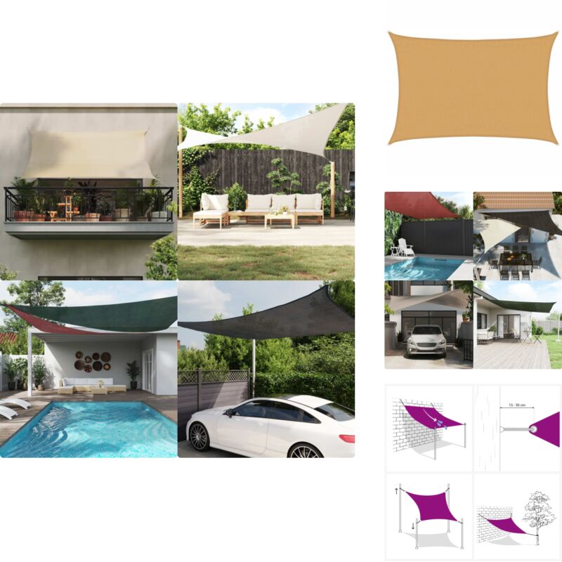 Voile d'ombrage 160g/m² rectangulaire sable 3,5x4,5 m pehd - Voile D'ombrage - Parasol - Ombrage Extérieur - Abri Solaire - Toile Pare-soleil