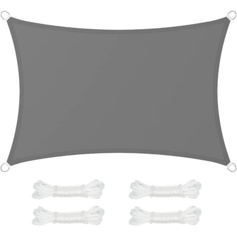 Voile d'Ombrage 2 x 3 m, Hydrofuge Colonne d’Eau de 665 mm, Polyester Anti-déchirure, Protection UV 93%, Terrasse, Jardin, Balcon, Rectangulaire, Cordes de 2 m, Gris Anthracite