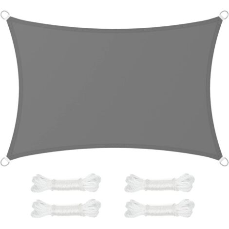 Voile d'Ombrage 2 x 3 m, Hydrofuge Colonne d’Eau de 665 mm, Polyester Anti-déchirure, Protection UV 93%, Terrasse, Jardin, Balcon, Rectangulaire, Cordes de 2 m, Gris Anthracite