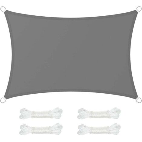 Voile d'Ombrage 2 x 3 m, Hydrofuge Colonne d’Eau de 665 mm, Polyester Anti-déchirure, Protection UV 93%, Terrasse, Jardin, Balcon, Rectangulaire, Cordes de 2 m, Gris Anthracite