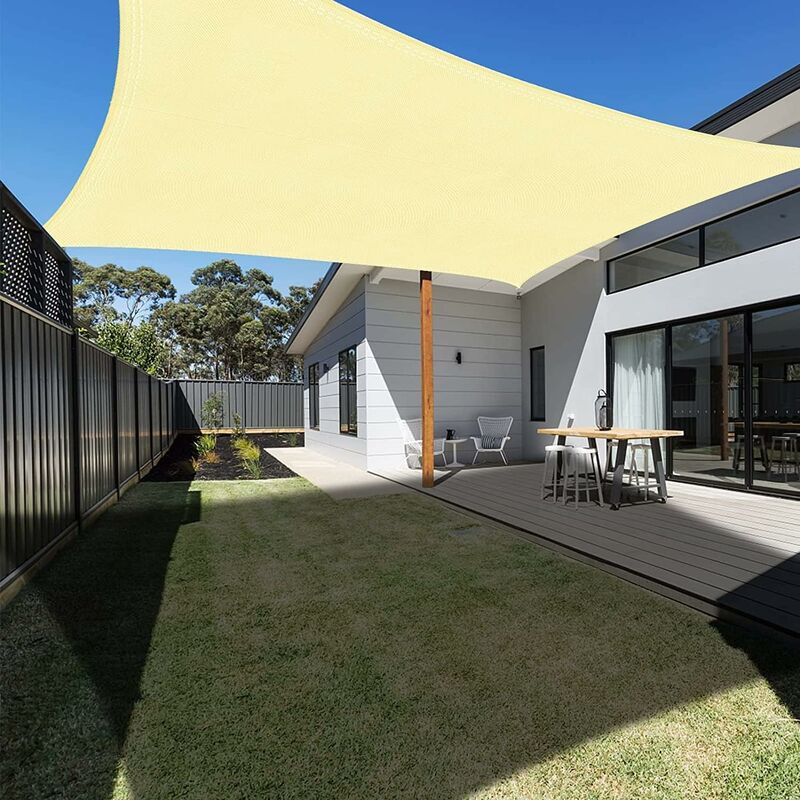 Voile d'ombrage 2m x 3m Beige Rectangulaire Imperméable Jardin Voile Extérieur Patio Fête Solaire Auvent Auvent 98% Bloc uv avec Corde