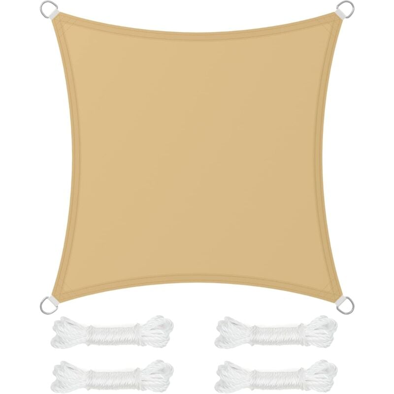 Voile d'Ombrage 3 x 3 m, Hydrofuge Colonne d'Eau de 665 mm, Polyester Anti-déchirure, Protection uv 93%, Terrasse, Jardin, Balcon, Carré, Cordes de 2