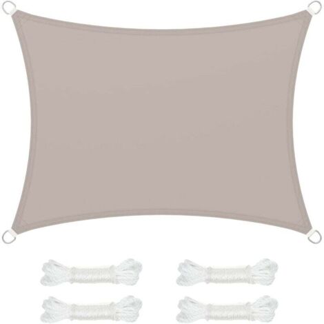 Voile d'ombrage 3 x 4 m, imperméable, avec Une Colonne d'eau de 665 mm, Protection Solaire en Polyester indéchirable, Protection UV 93%, terrasse, Jardin, Balcon, rectangulaire, Cordes de 2