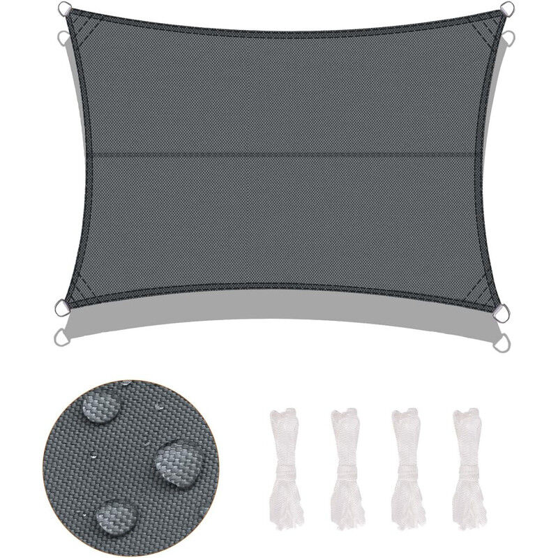 Voile d'ombrage 3x4m Rectangulaire Imperméable à l'eau pes Toile d'ombrage Anthracite avec 95% de Protection uv pour Patio Extérieur Jardin