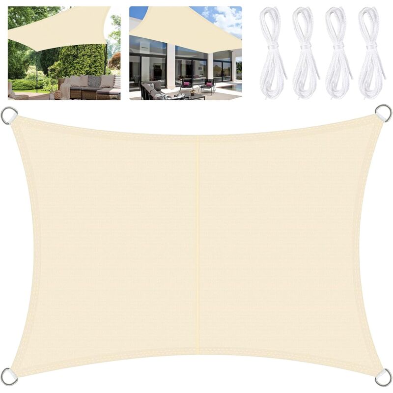 Voile d'ombrage 3x4M, Voile d'ombrage Imperméable, Voile d'ombrage Rectangulaire, Toile d'ombrage Une Protection des Rayons UV à 95%, Voile Ombrage