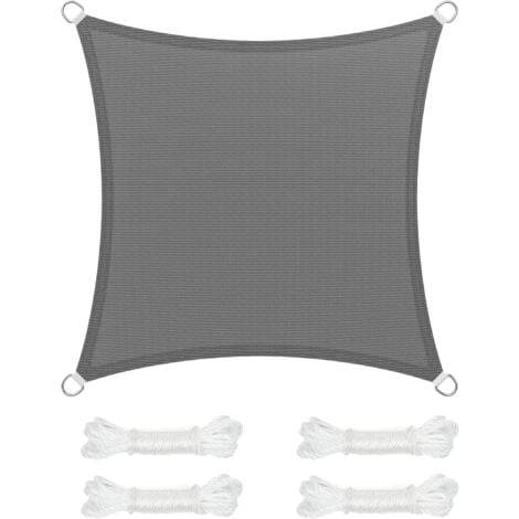 Voile d’Ombrage 5 x 5 m, Protection Solaire en Tissu HDPE, Respirant, Perméable à l’Eau, pour Terrasse, Jardin, Balcon, Camping, Carré, Concave, Cordes de 2 m, Gris Anthracite