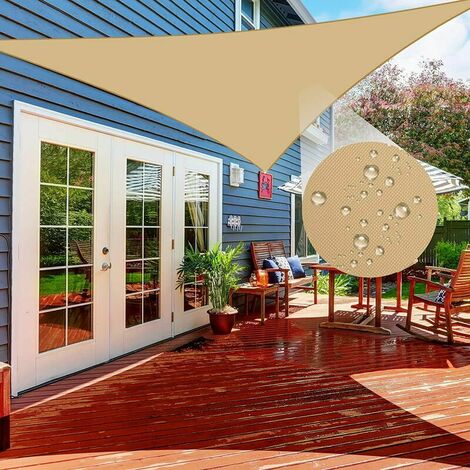 Voile d'ombrage 5x 5x5m Voile d'ombrage triangulaire extérieur, 98% UV Block Shade Canopy Tarps Imperméable Polyester 190GSM Pare-soleil pour terrasse Jardin Backyard Deck Carpor, Sable - Le sable