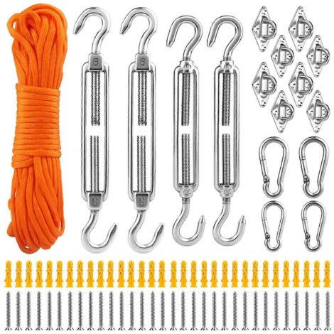 Voile d'ombrage accessoire de fixation robuste pour jardin, patio, tonnelle, kit de montage 5mm pour store extérieur.