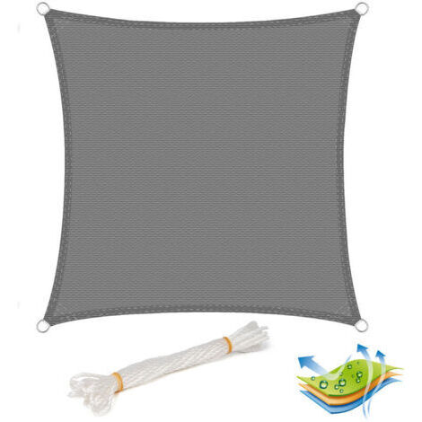 Voile d’ombrage carré 4x4 m,en HDPE, protection contre le soleil avec protection UV pour jardin/terrasse, Gris