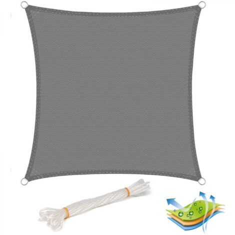 Voile d’ombrage carré 4x4 m,en HDPE, protection contre le soleil avec protection UV pour jardin/terrasse, Gris