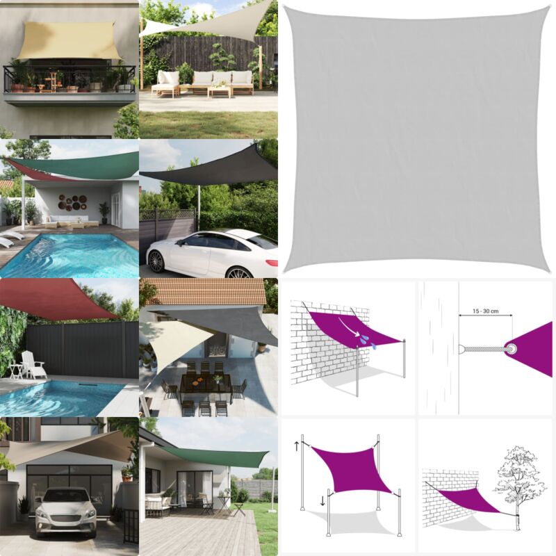 Voile d'ombrage gris clair 3x3 m 100% polyester oxford - Voile D'ombrage - Parasol - Ombrage - Protection Solaire - Jardin - Home & Living