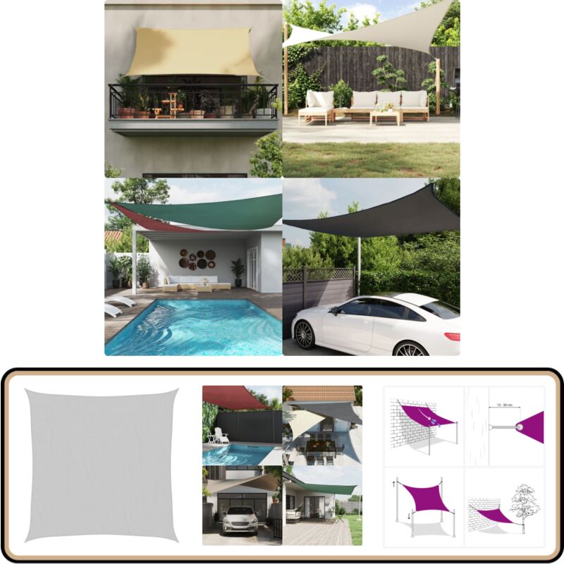 Voile d'ombrage gris clair 4,5x4,5 m 100% polyester oxford - Voile D'ombrage - Parasol - Protection Solaire - Abri Extérieur - Jardin