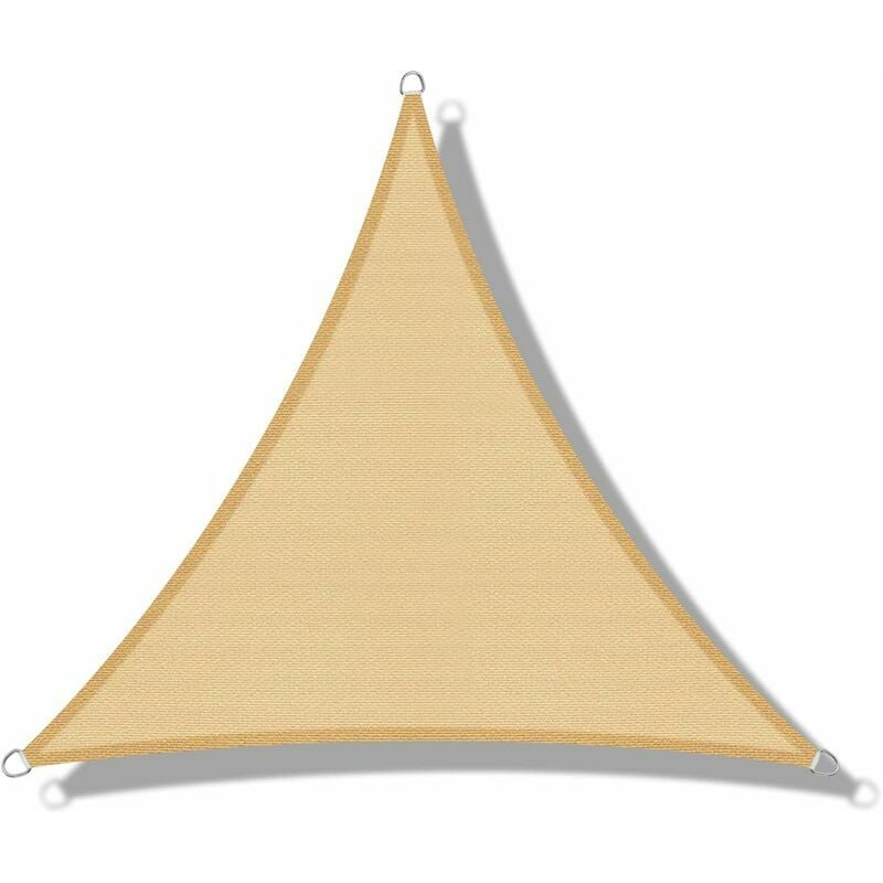 Voile d'ombrage (HDPE) Triangulaire 3 x 3 x 3m Sable Protection des Rayons UV pour Terrasse Camping Extérieur Jardin