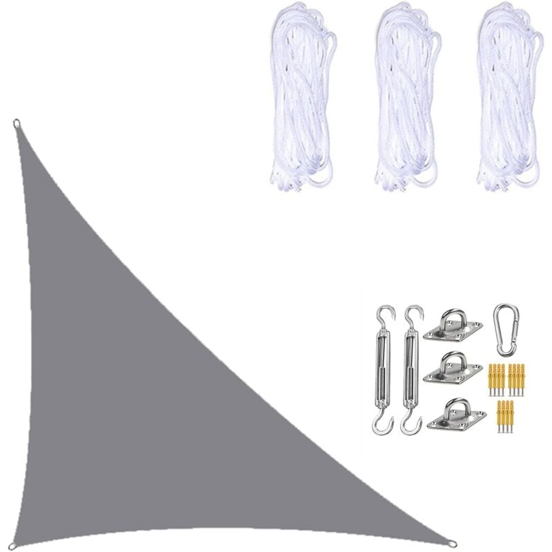 Minkurow - Voile D'ombrage Imperméable 3× 4 ×5 Mètres, Triangle Droit, Toile D'ombrage De Protection Solaire Avec Kits De Fixation Pour Terrasse De