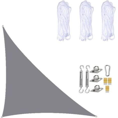 Voile D'ombrage Imperméable 3× 4 ×5 Mètres, Triangle Droit, Toile D'ombrage De Protection Solaire Avec Kits De Fixation Pour Terrasse De Jardin Et Plantes Gris