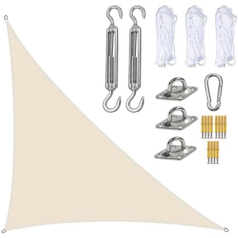 Voile d'ombrage imperméable 3 x 4 x 5 m, auvent triangulaire pare-soleil pour terrasse et piscine, avec kit de fixation Ns2Beige