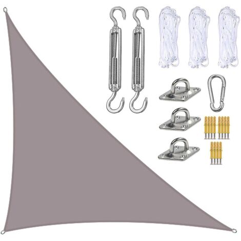 Voile d'ombrage imperméable 3 x 4 x 5 m, auvent triangulaire pare-soleil pour terrasse et piscine, avec kit de fixation Ns2Khaki