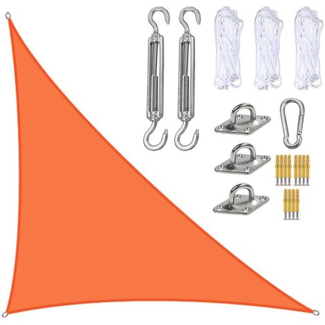 Voile d'ombrage imperméable 3 x 4 x 5 m, auvent triangulaire pare-soleil pour terrasse et piscine, avec kit de fixation Ns2Orange