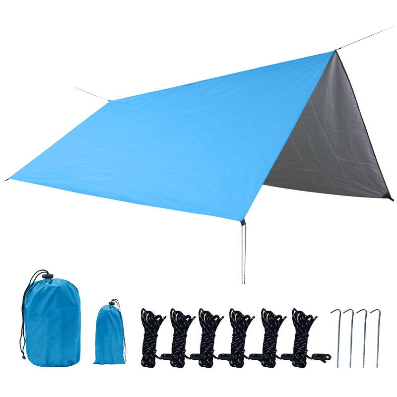 Voile d'ombrage imperméable de 3 x 3 m, protection contre la pluie, le soleil, les uv, robuste, avec piquets, corde, sac de rangement, pour activités