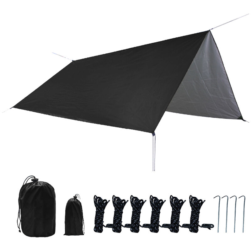 Voile d'ombrage imperméable de 3 x 3 m, protection contre la pluie, le soleil, les UV, robuste, avec piquets, corde, sac de rangement, pour activités
