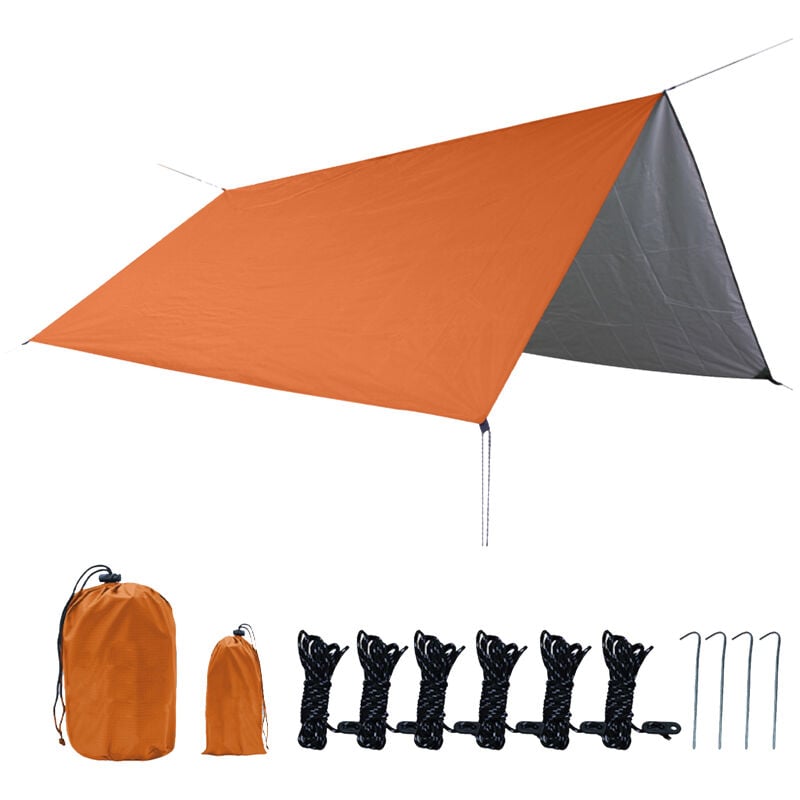 Voile d'ombrage imperméable de 3 x 3 m, protection contre la pluie, le soleil, les uv, robuste, avec piquets, corde, sac de rangement, pour activités