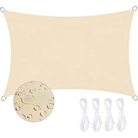 Voile d'ombrage Imperméable Rectangulaire 2 x 3m Toile Ombrage 95% Une Protection des Rayons UV pour Extérieur Terrasse Jardin Balcon, Beige