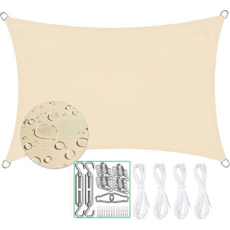 Voile d'ombrage Imperméable Rectangulaire 2 x 3m Toile Ombrage 95% Une Protection des Rayons UV pour Extérieur Terrasse Jardin Balcon, Beige,Livré avec accessoires