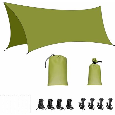 Voile d'ombrage Imperméable Rectangulaire 3x3m, Toile Ombrage Résistant à l'eau, Filet dombrage Rectangle 3x3m avec Piquets de Sol et Cordes, Protection Rayons UV pour Patio Terrasse Extérieur, Vert