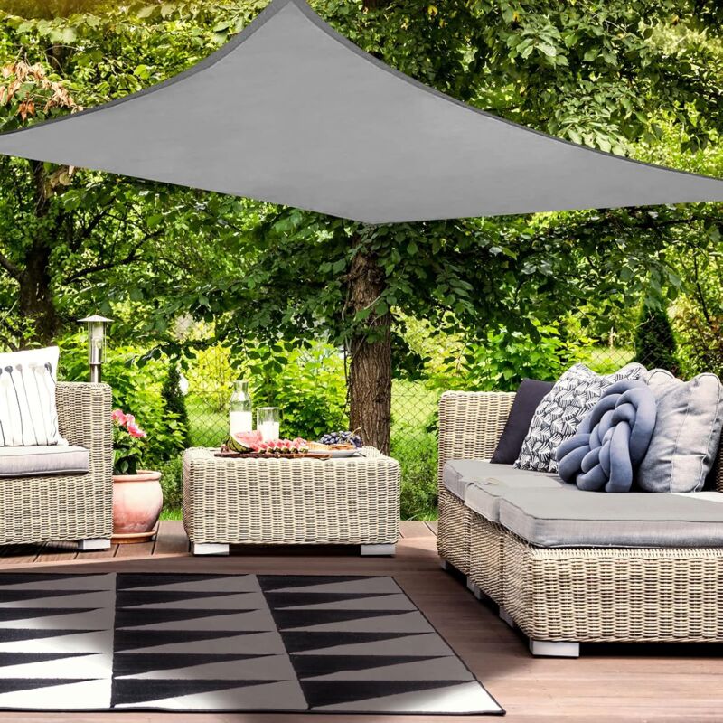 Jusch - Voile d'ombrage Imperméable Rectangulaire, Toile Ombrage pes Résistant à l'eau, Résistant 98% Protection Rayons uv pour Patio Extérieur, Gris
