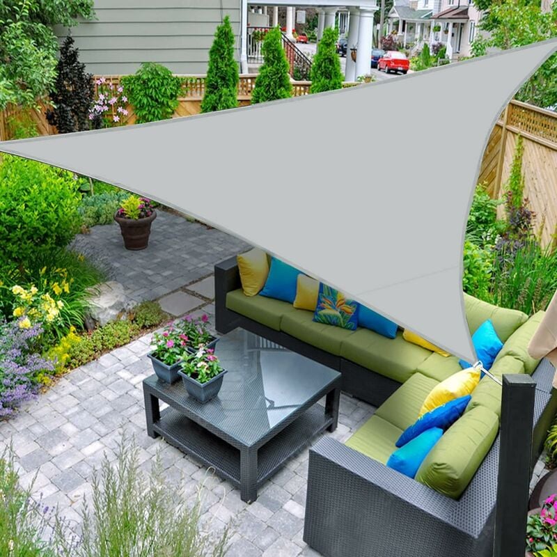 Voile d'ombrage Imperméable Triangulaire 3x3x3m Toile Ombrage uv Protection pour Terrasse Jardin Extérieur-Gris Clair