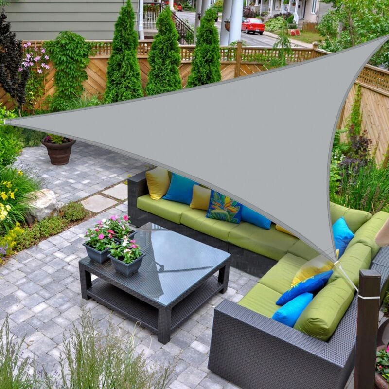 Voile d'ombrage Imperméable Triangulaire 3x3x3m Toile Ombrage UV Protection pour Terrasse Jardin Extérieur-Gris Clair