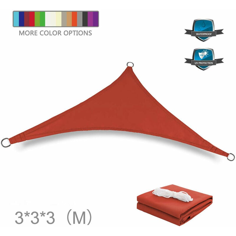 Voile d'ombrage Jardin Piscine Protection UV Triangle 3x3x3(m) Rouge