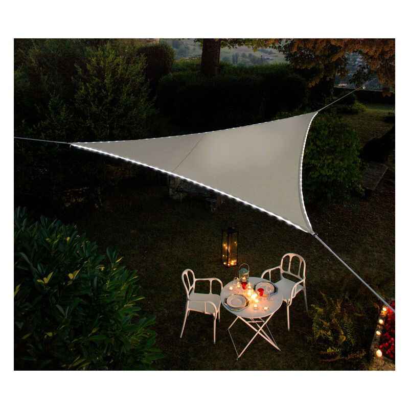 Voile d'ombrage leds solaires - 3.60 x 3.60 x 3.60 m Couleur: Taupe