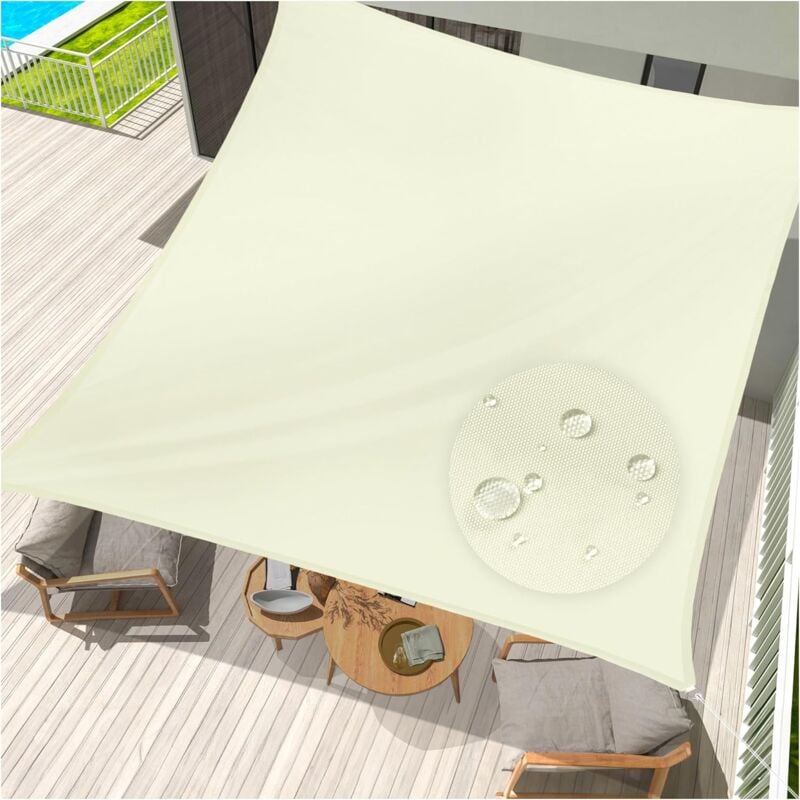 Voile d'ombrage Pare-Soleil rectangulaire, Hydrofuge, Brise-Soleil pour terrasse, Jardin, Balcon, Tissu Polyester 300 x 400 cm, blanc cassé