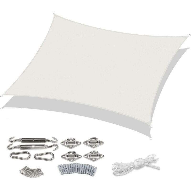 Sekey - Voile d'ombrage pes 2×3m avec kit de montage, Blanc