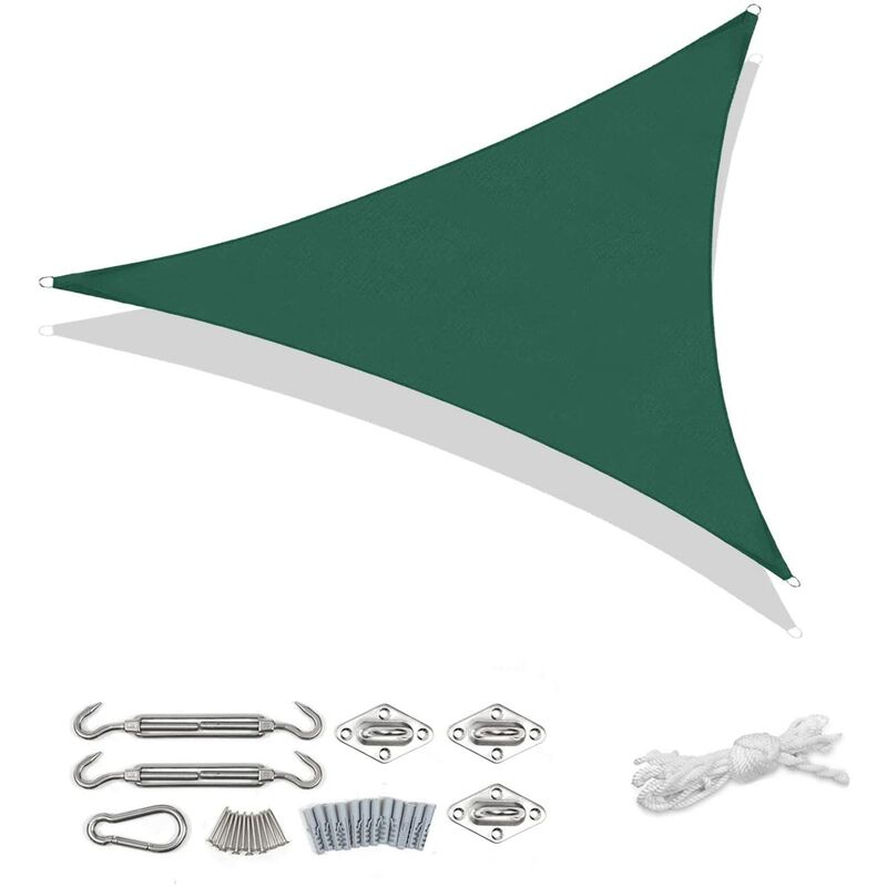 Sekey Voile d'ombrage PES avec kit de montage 3,6 × 3,6 × 3,6 m, Vert