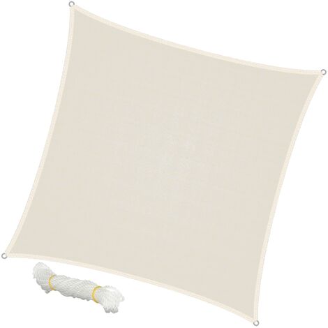 Voile d'ombrage protection anti UV solaire toile tendue parasol carré 5x5m crème