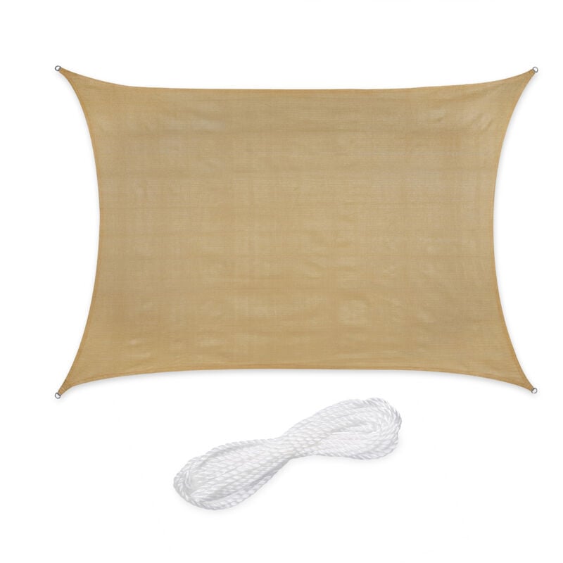 Voile d'ombrage rectangulaire, 2 x 4 m, toile ombrage, tissu pe-hd, avec tendeurs, beige - Relaxdays