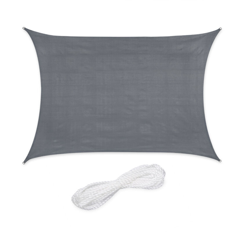 Voile d'ombrage rectangulaire, 2 x 4 m, toile ombrage, tissu pe-hd, avec tendeurs, gris foncé - Relaxdays