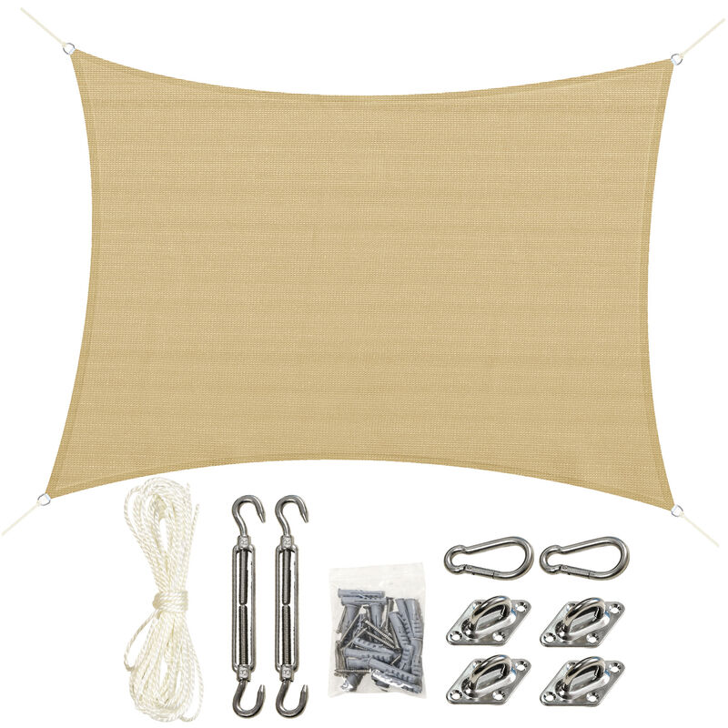 Voile d'ombrage rectangulaire grande taille 4 x 3 m polyéthylène haute densité hdpe résistant aux uv beige