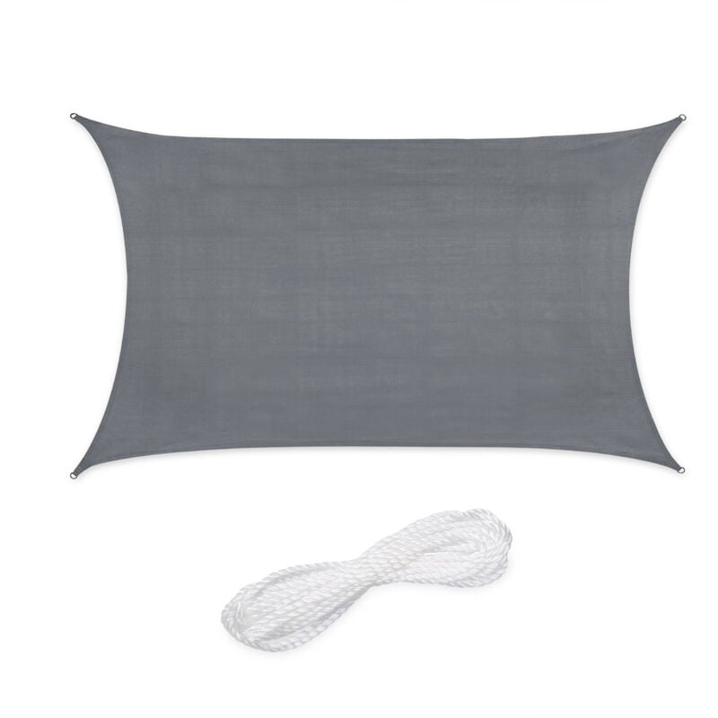 Voile d'ombrage rectangulaire, 3 x 4 m, toile ombrage, tissu pe-hd, avec tendeurs, gris foncé - Relaxdays