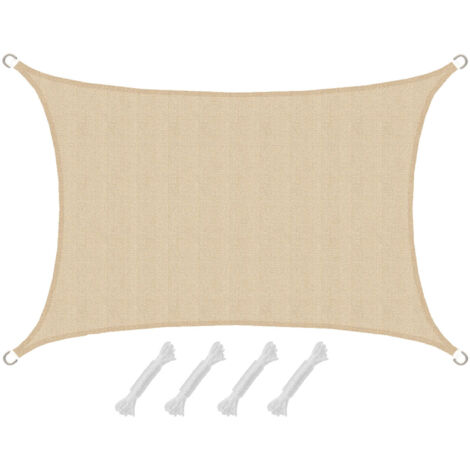 Voile d'ombrage rectangulaire 3x2m crème PE-HD – Protection UV 80% – Résistant aux intempéries – Installation facile avec anneaux métalliques – Amanka