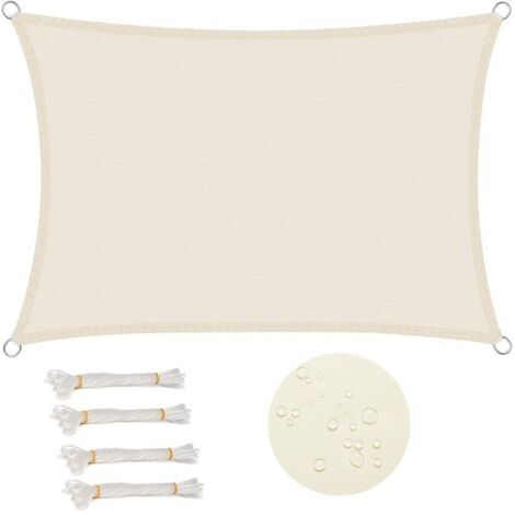 Voile d'ombrage rectangulaire 3x4 m imperméable, résistant à 93% des UV, anti-vent et protection UV.