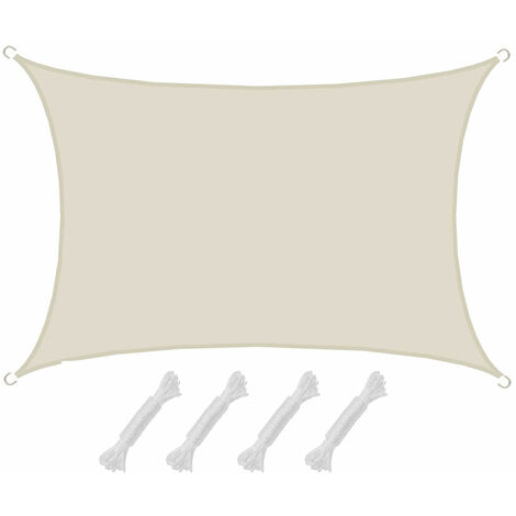 Voile d'ombrage rectangulaire 3x4m polyester beige – Protection UPF50+ – Résistant à la moisissure et aux intempéries – Bords renforcés