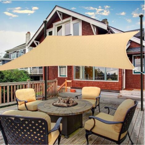 Voile d'ombrage Rectangulaire 3x5m Toile Ombrage Respirant HDPE Protection 95% UV pour Jardin Extérieur Terrass, Sable